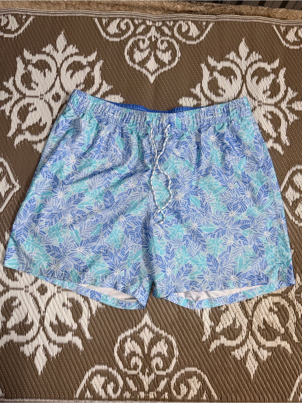 Goodfellow & Co Light Blue and Aqua Leaf-Print Swim Trunks